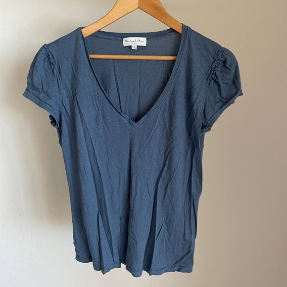Michael Stars Tops - Michael Stars Blue Short Ruched Sleeve T-Shirt